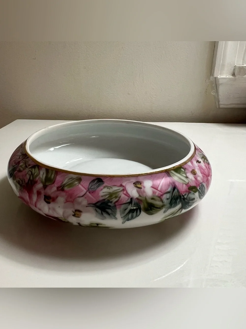 Formalities by Baum Bros Hand Painted Floral Porcelain Trinket Box Gold Trim
